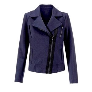 Cabi Chance Moto Jacket Dark Mixed Media Navy Blue #5476 Sz S